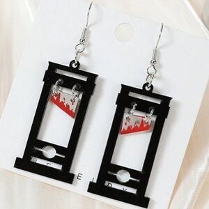 SALE Handmade Wood Goth Medieval Guillotine Earrings